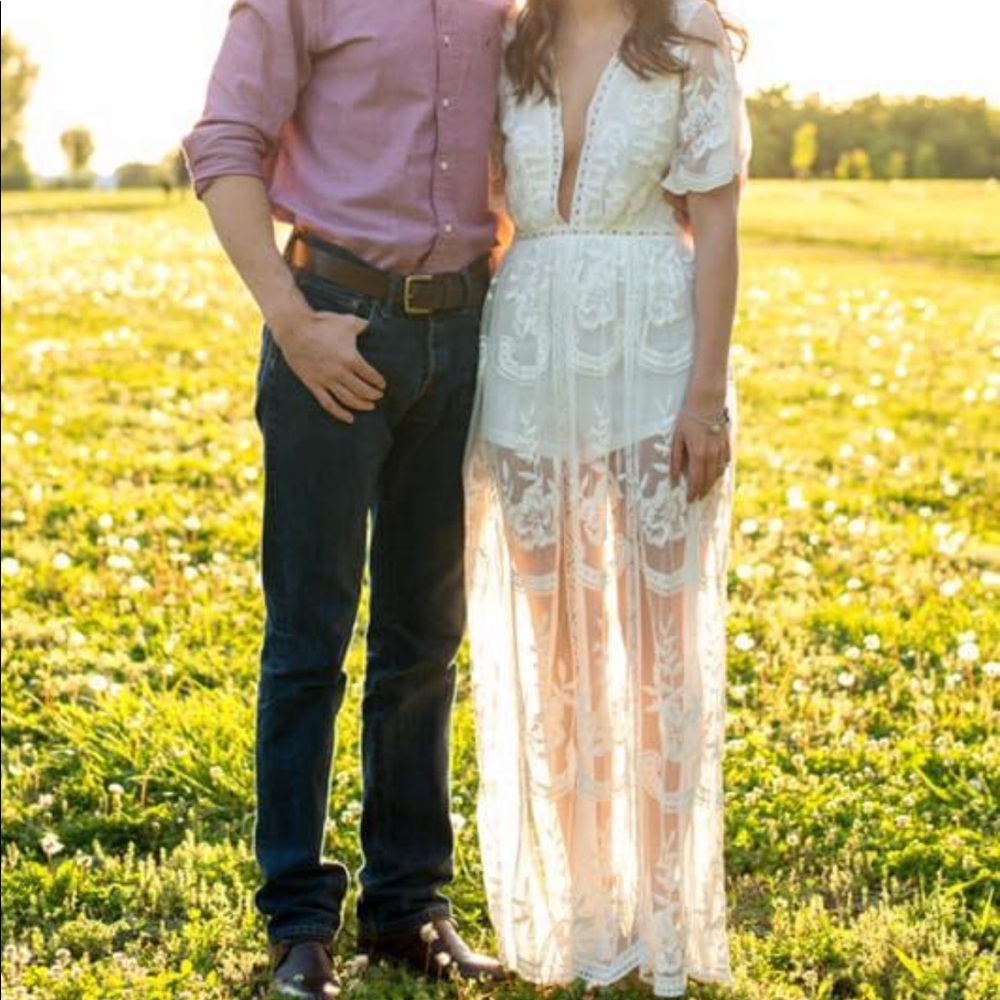 White romper with lace overlay